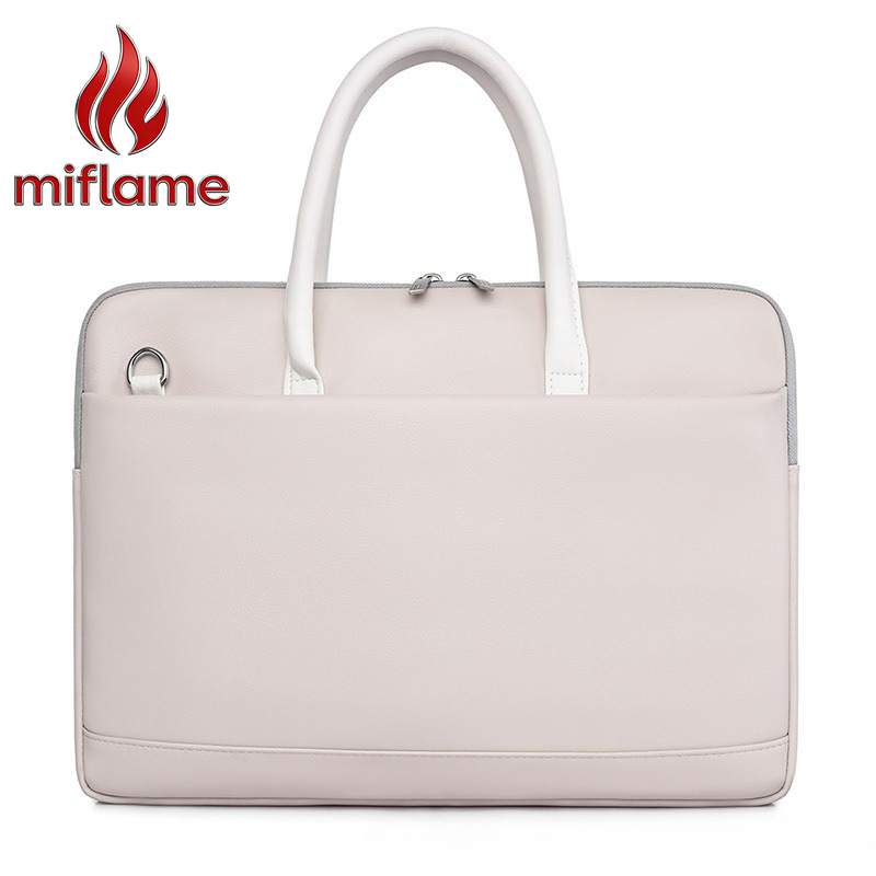 Briefcase Leather Slim - Slim Laptop Bag with Shockproof Padding,