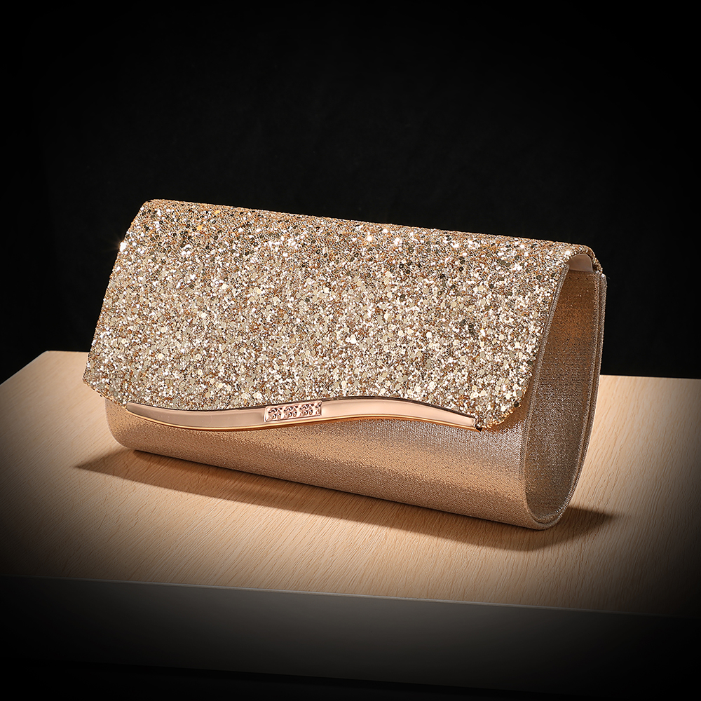 Luxury Bags England - Purple Glitter Clutch Bag with Long